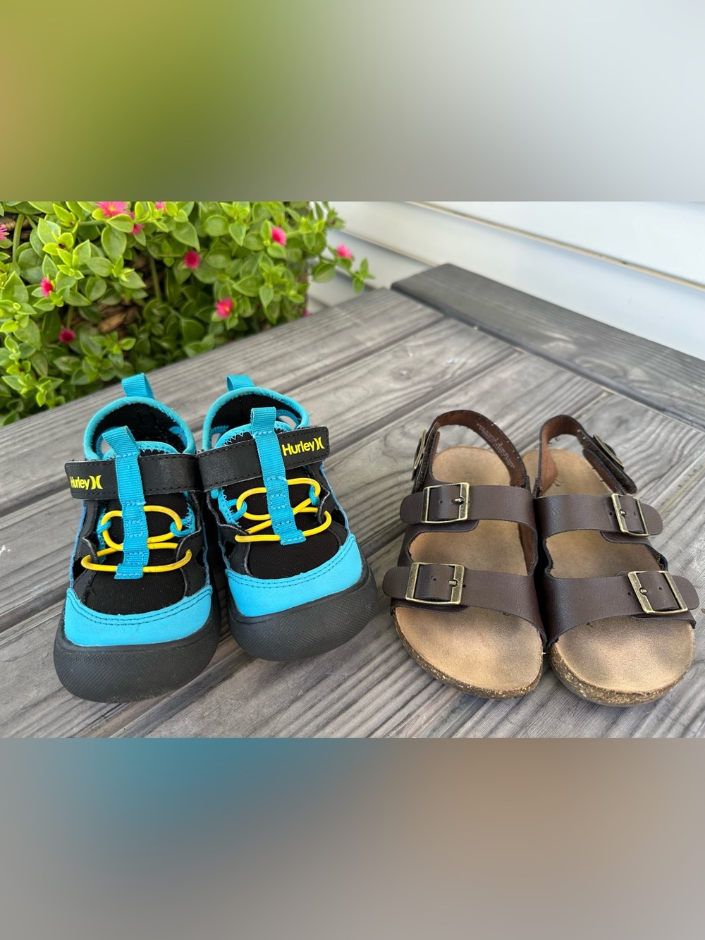 Hurley Sport Water Shoes and Birkenstock style Sandals Bundle Size 9 Toddler